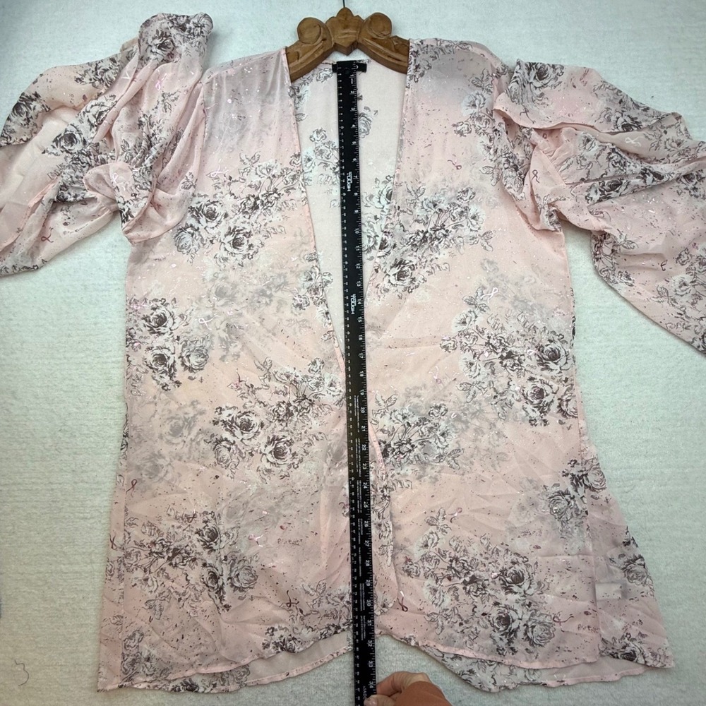 Torrid Pink Floral Metallic Foil Kimono Bell Sleeve Cardigan 1 fairy core barbie - Picture 6 of 10
